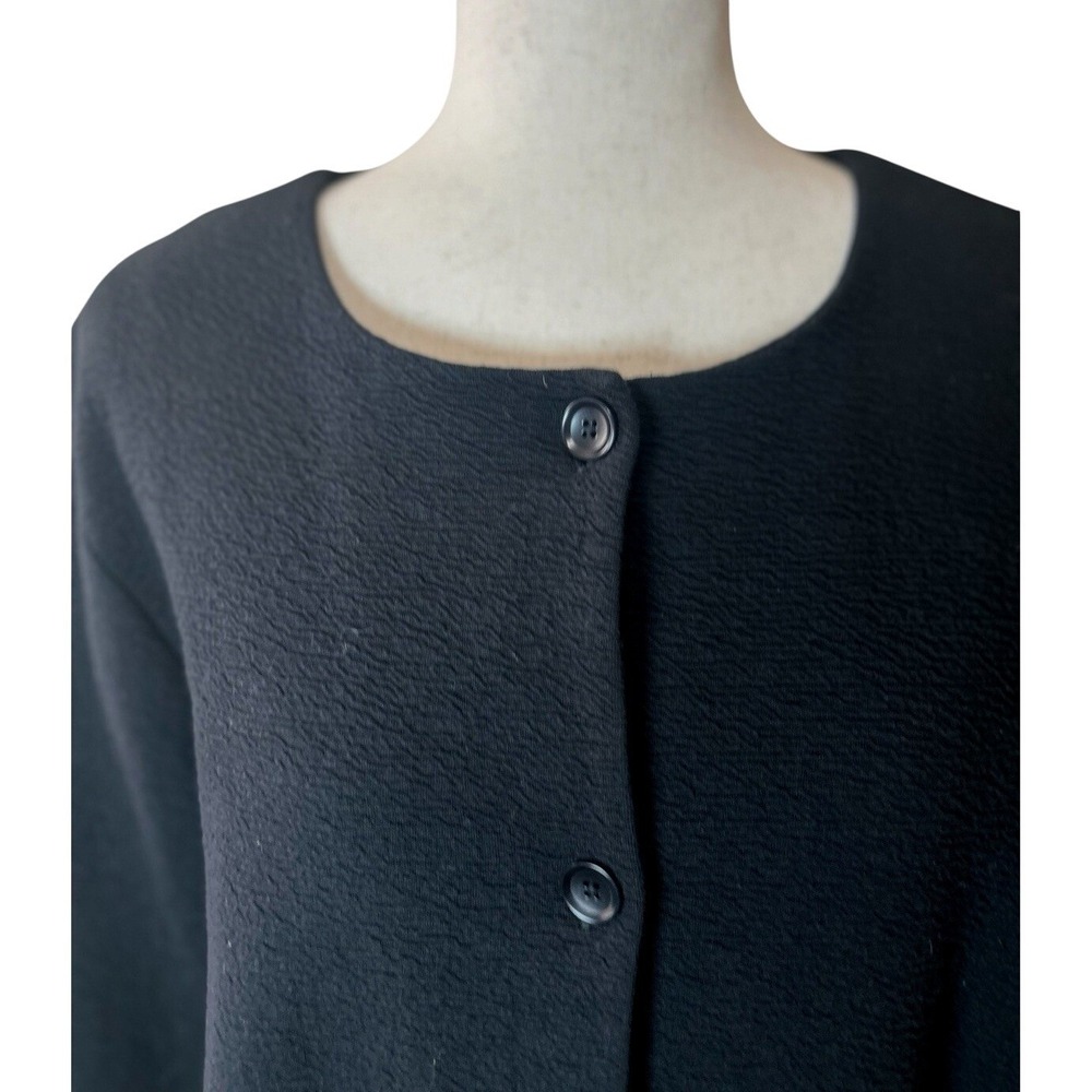 Eileen Fisher System Organic Cotton Black Long Jacket Collarless Pockets Large - Picture 5 of 8